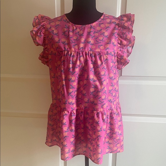 THML Tops - Anthropologie THML Ruffle Sleeve Pink Floral Blouse Size Medium